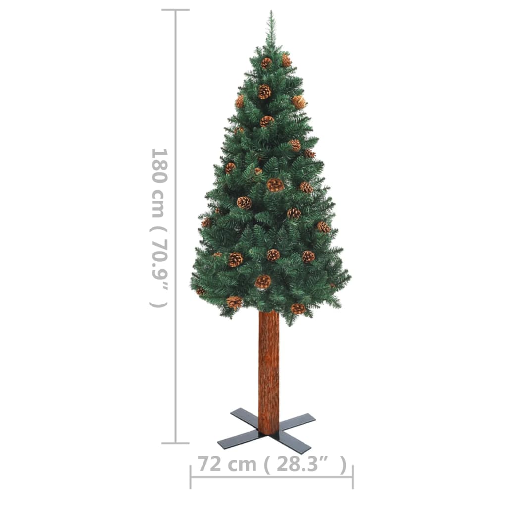 Weihnachtsbaum Schlank Mit Beleuchtung & Zapfen Echtholz 180 Cm