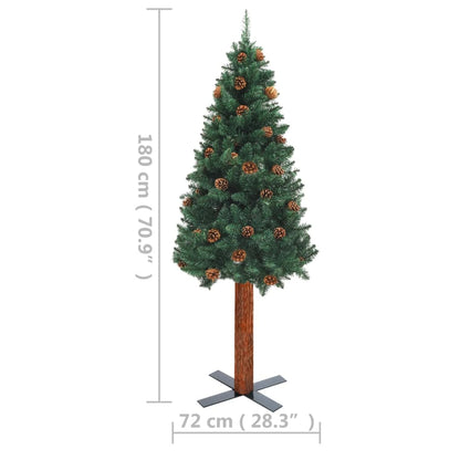 Weihnachtsbaum Schlank Mit Beleuchtung & Zapfen Echtholz 180 Cm