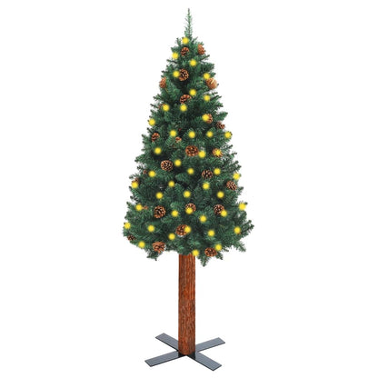Weihnachtsbaum Schlank Mit Beleuchtung & Zapfen Echtholz 180 Cm