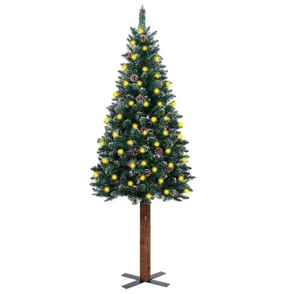 Weihnachtsbaum Schlank Mit Beleuchtung & Zapfen Echtholz 180 Cm