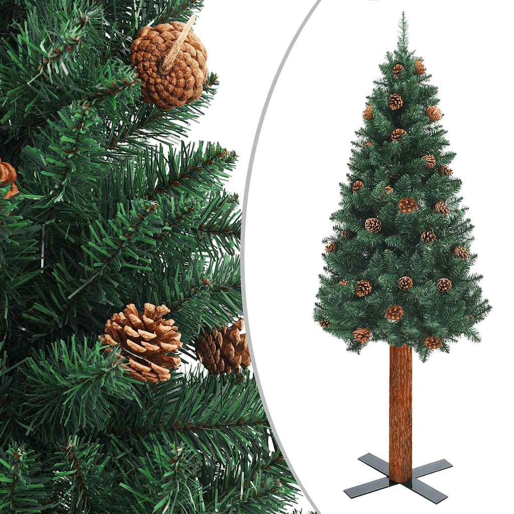 Weihnachtsbaum Schlank Mit Beleuchtung & Kugeln Grün 210 Cm