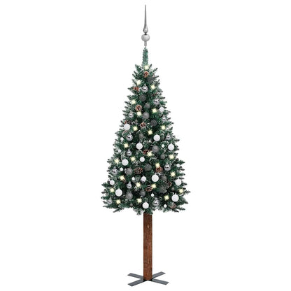 Weihnachtsbaum Schlank Mit Beleuchtung & Kugeln Grün 180 Cm