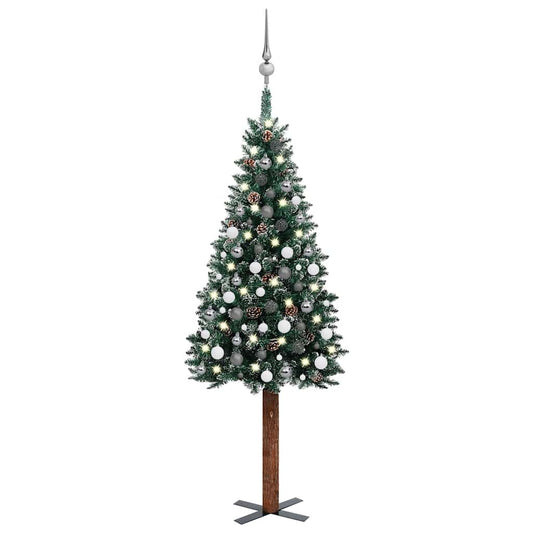 Weihnachtsbaum Schlank Mit Beleuchtung & Kugeln Grün 180 Cm