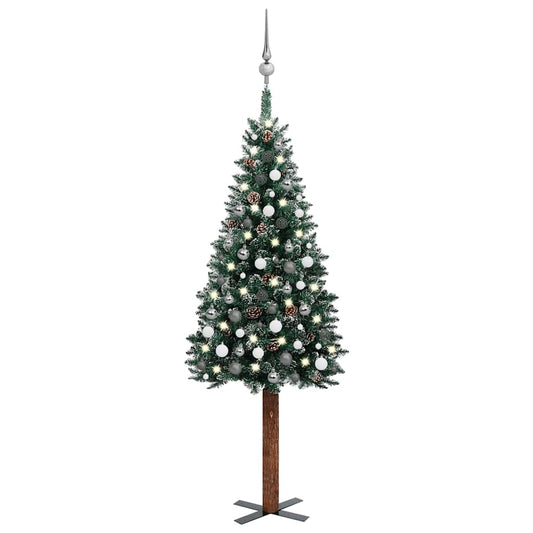 Weihnachtsbaum Schlank Mit Beleuchtung & Kugeln Grün 210 Cm