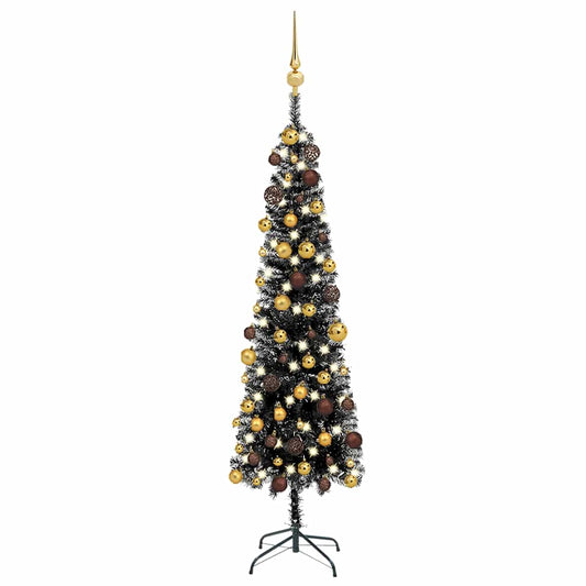 Weihnachtsbaum Schlank Mit Beleuchtung & Kugeln Schwarz 120 Cm