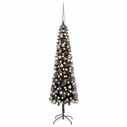 Weihnachtsbaum Schlank Mit Beleuchtung & Kugeln Schwarz 120 Cm