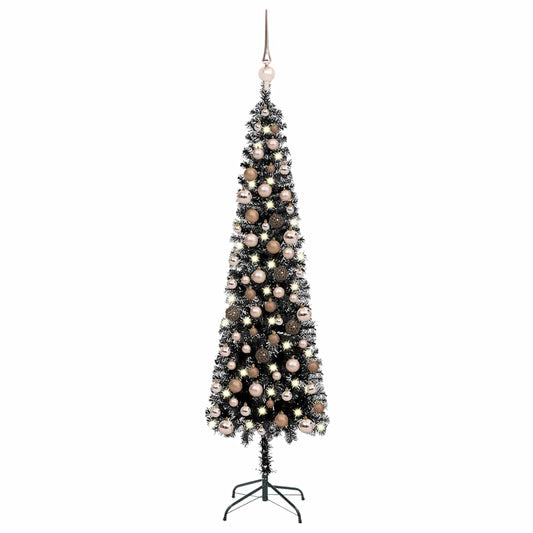 Weihnachtsbaum Schlank Mit Beleuchtung & Kugeln Schwarz 120 Cm