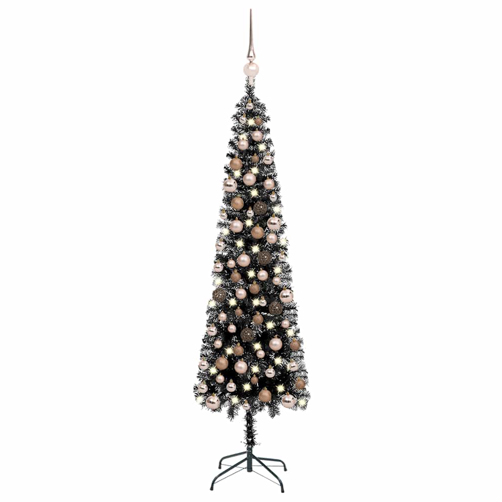 Weihnachtsbaum Schlank Mit Beleuchtung & Kugeln Schwarz 120 Cm