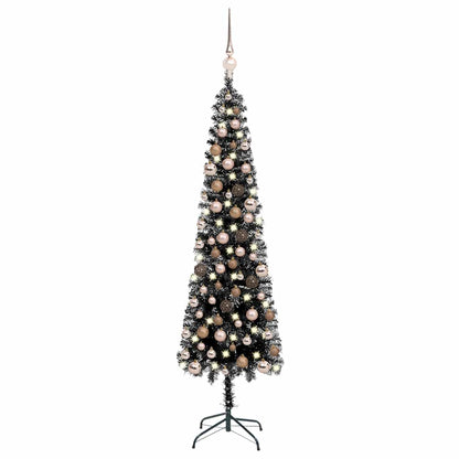 Weihnachtsbaum Schlank Mit Beleuchtung & Kugeln Schwarz 120 Cm