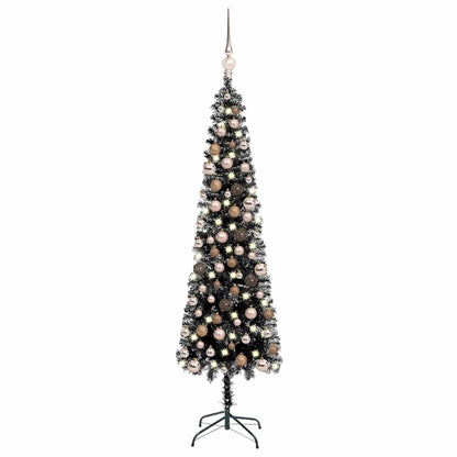 Weihnachtsbaum Schlank Mit Beleuchtung & Kugeln Schwarz 120 Cm
