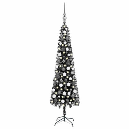 Weihnachtsbaum Schlank Mit Beleuchtung & Kugeln Schwarz 120 Cm