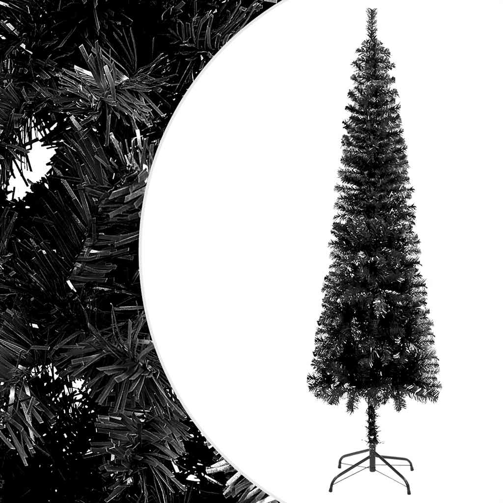 Weihnachtsbaum Schlank Mit Beleuchtung & Kugeln Schwarz 120 Cm