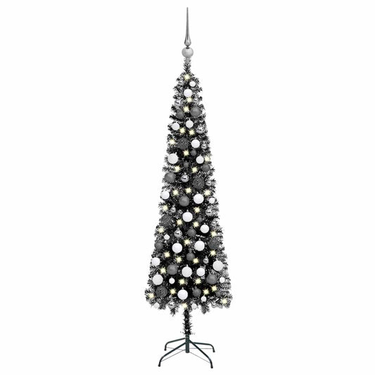 Weihnachtsbaum Schlank Mit Beleuchtung & Kugeln Schwarz 180 Cm