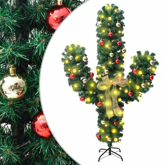 Weihnachtskaktus Mit Ständer Und Led Grün Pvc Weiß