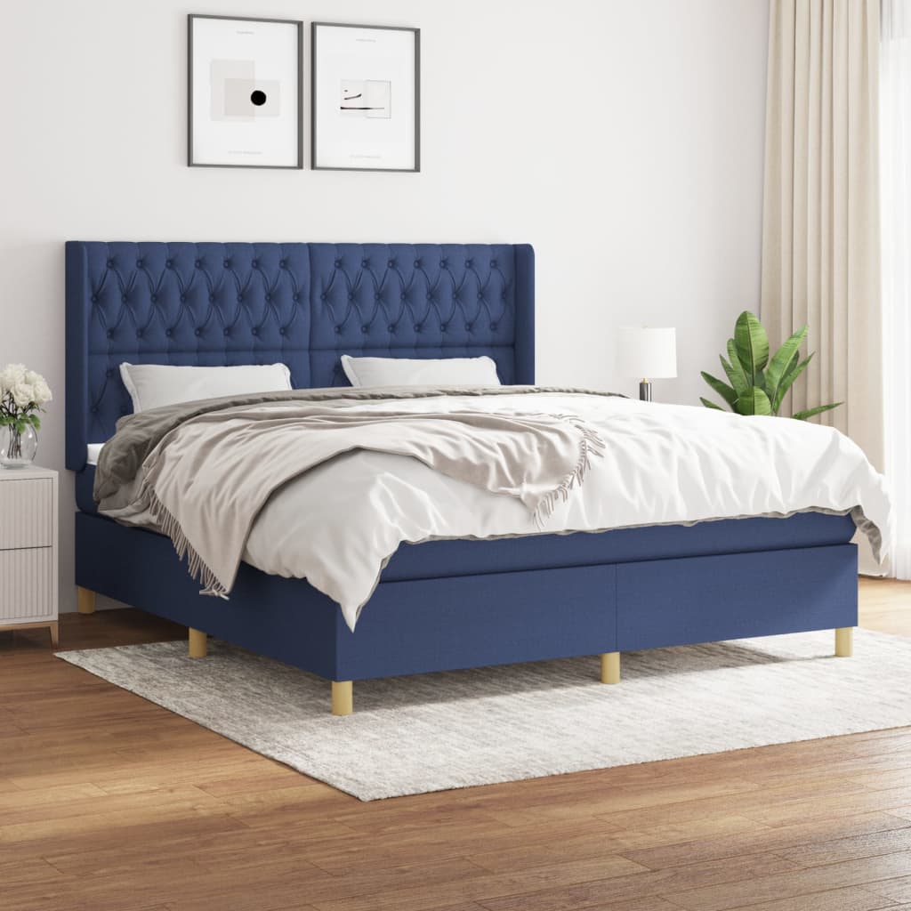 Boxspringbett Mit Matratze Stoff Blau