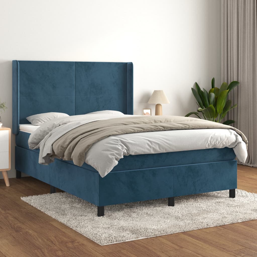 Boxspringbett Mit Matratze Samt Dunkelblau