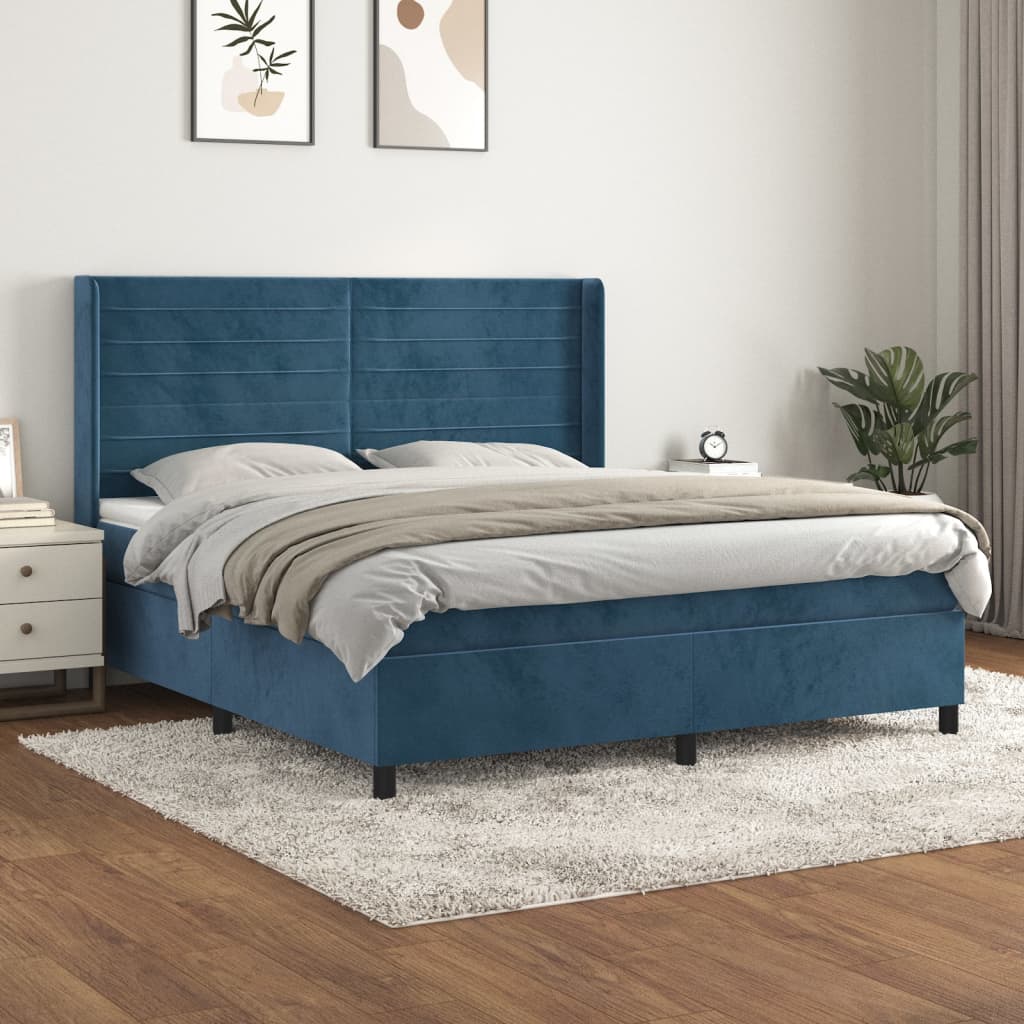 Boxspringbett Mit Matratze Samt Dunkelblau