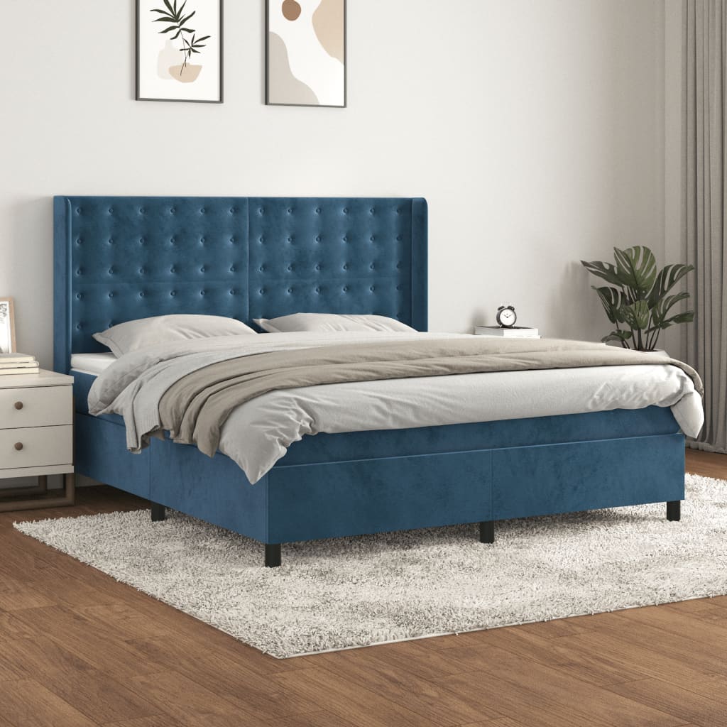 Boxspringbett Mit Matratze Samt Dunkelblau