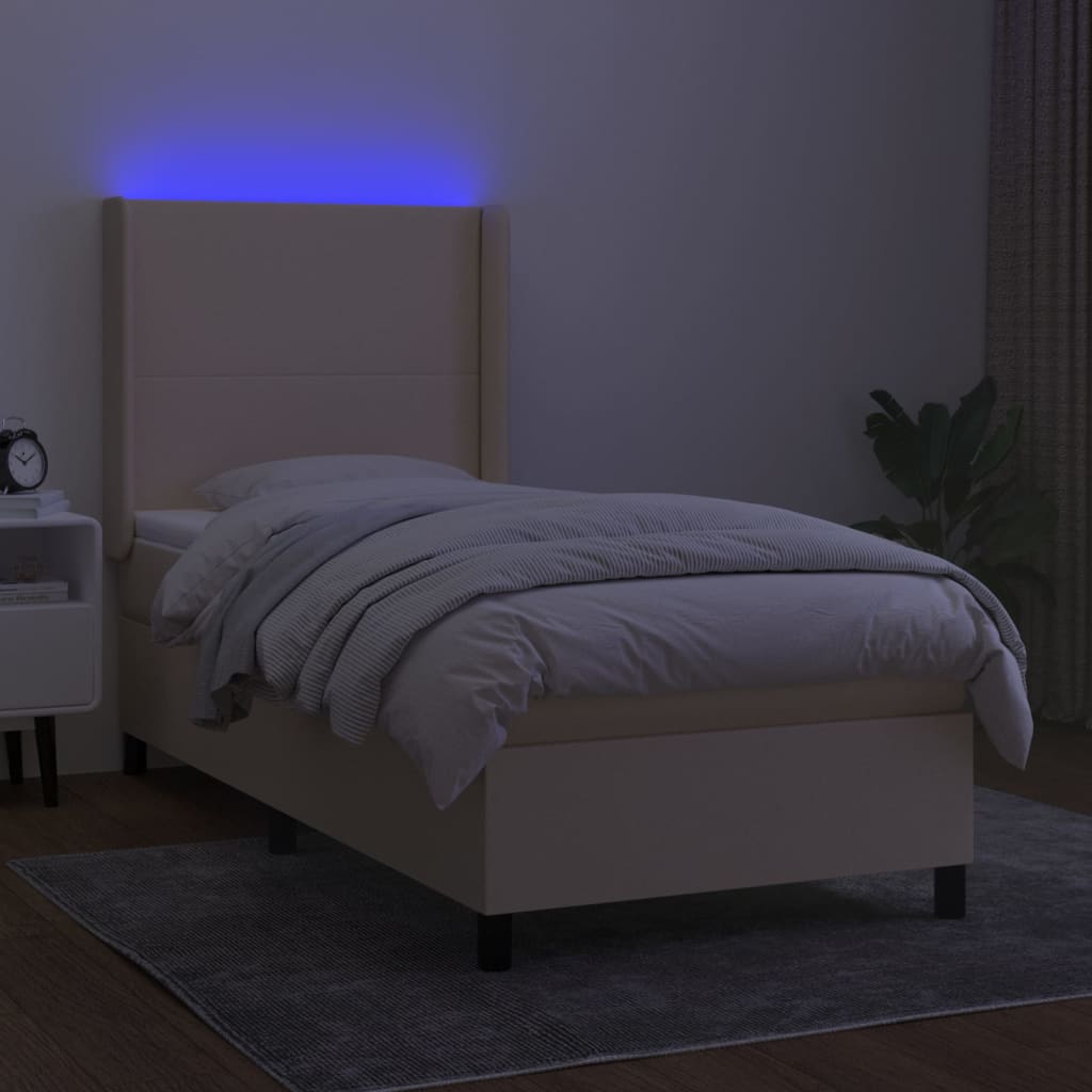 Boxspringbett Mit Matratze & Led Stoff Creme