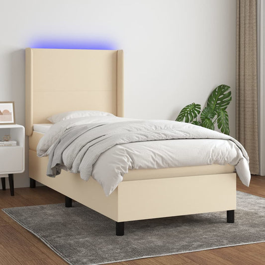 Boxspringbett Mit Matratze & Led Stoff Creme
