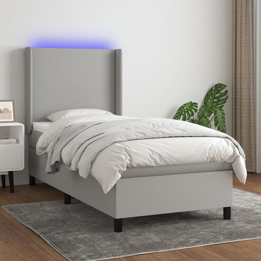 Boxspringbett Mit Matratze & Led Stoff Hellgrau