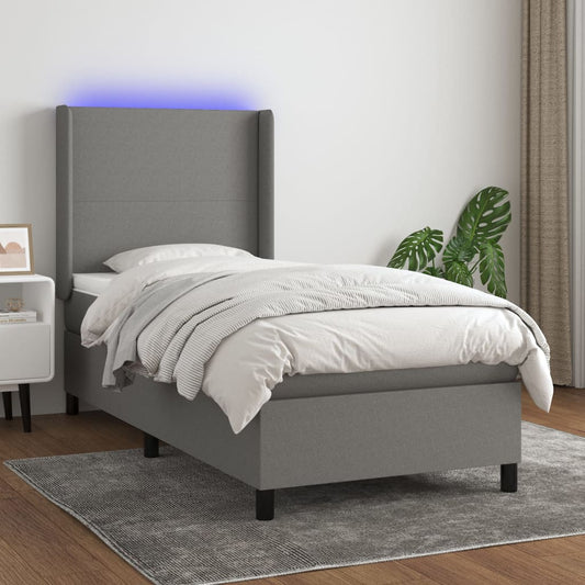 Boxspringbett Mit Matratze & Led Stoff Dunkelgrau