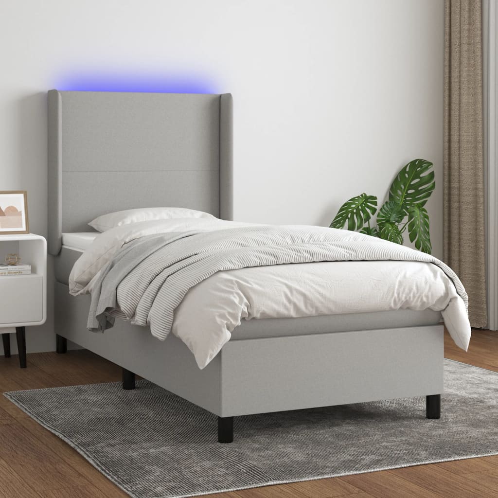 Boxspringbett Mit Matratze & Led Stoff Hellgrau