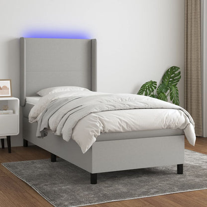 Boxspringbett Mit Matratze & Led Stoff Hellgrau