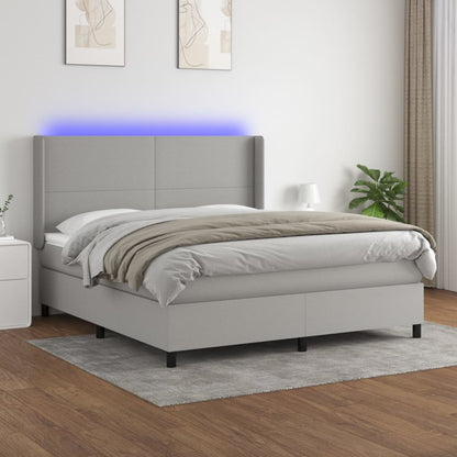 Boxspringbett Mit Matratze & Led Stoff Hellgrau