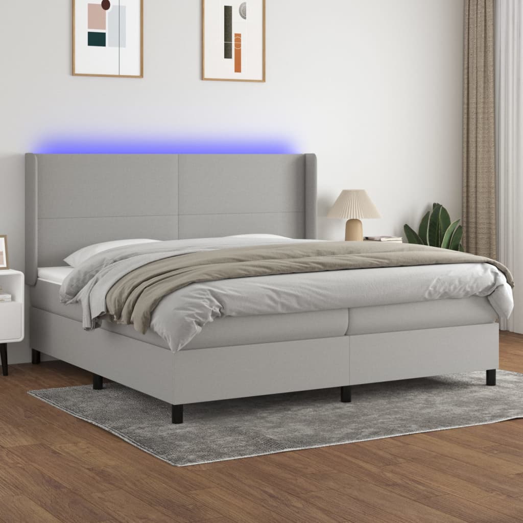 Boxspringbett Mit Matratze & Led Stoff Hellgrau