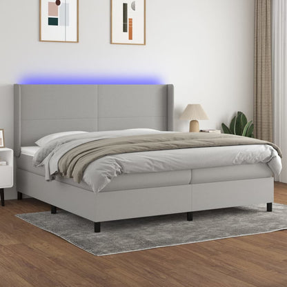 Boxspringbett Mit Matratze & Led Stoff Hellgrau