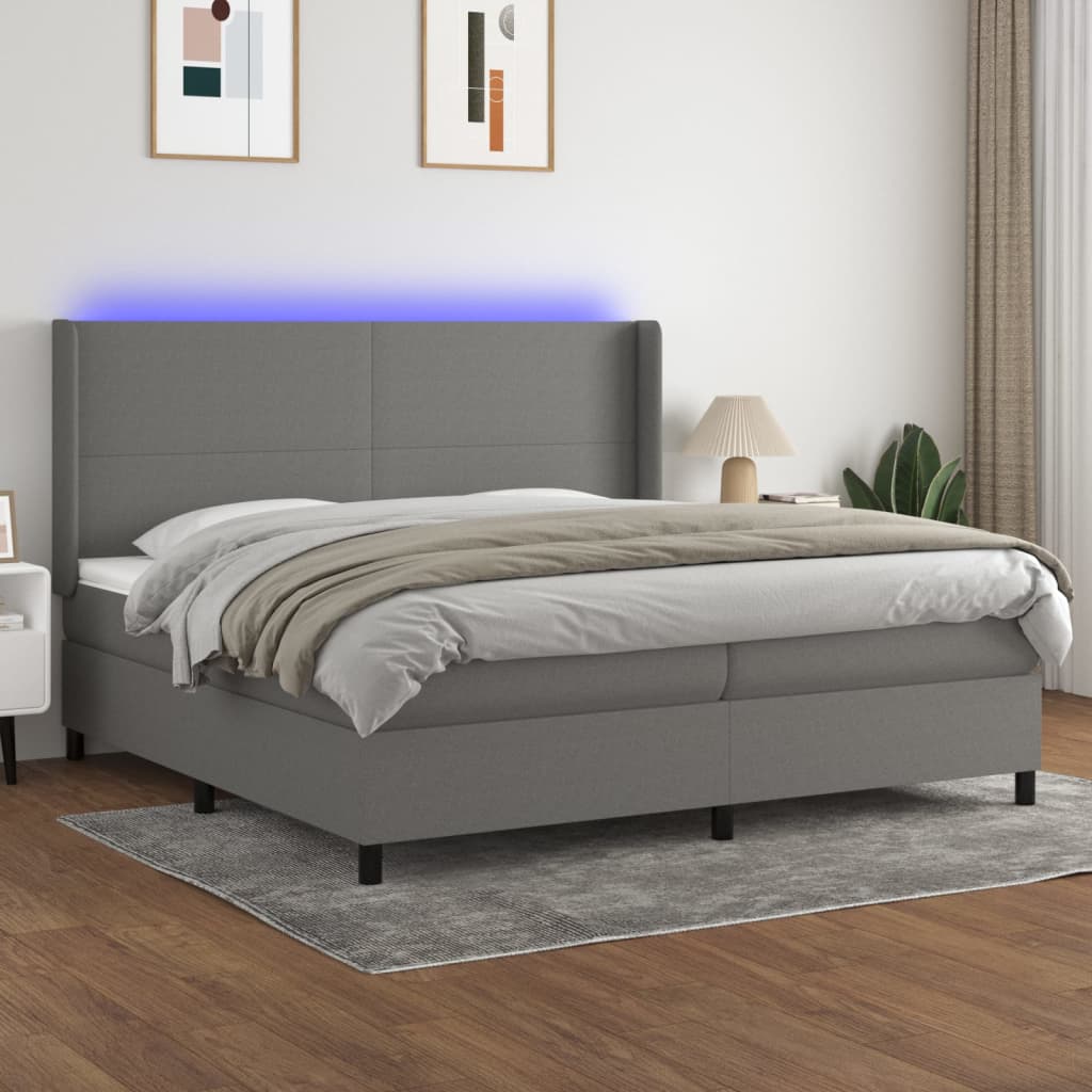 Boxspringbett Mit Matratze & Led Stoff Dunkelgrau