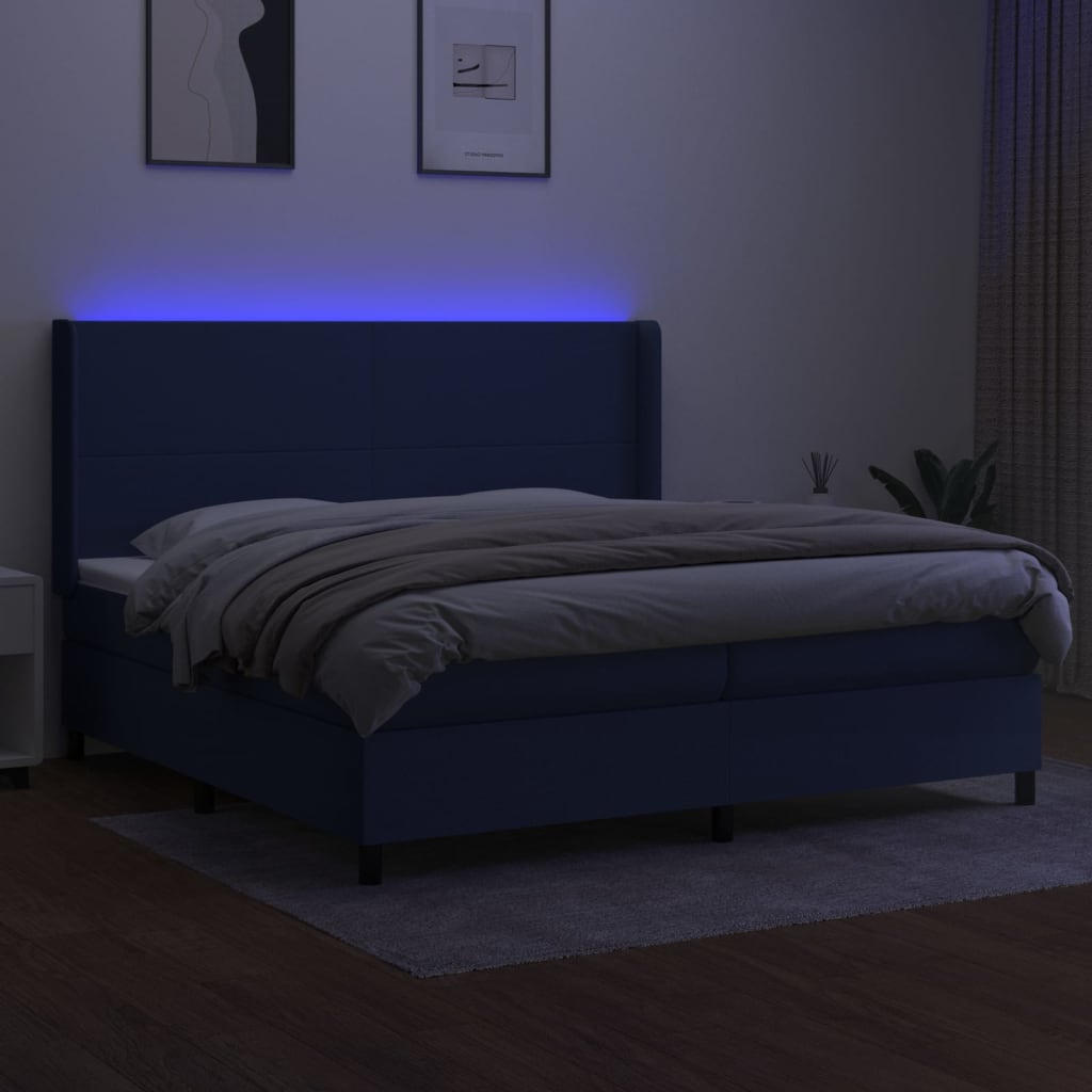 Boxspringbett Mit Matratze & Led Stoff Blau