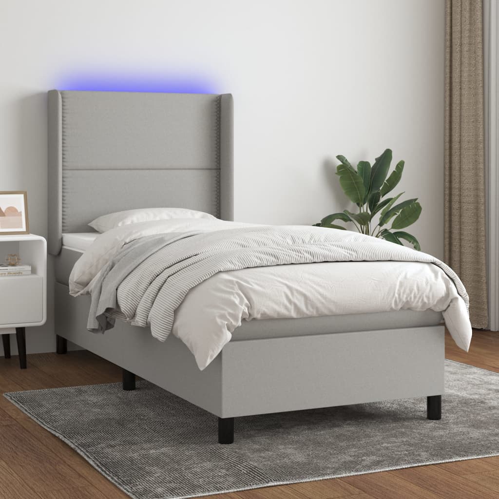 Boxspringbett Mit Matratze & Led Stoff Hellgrau