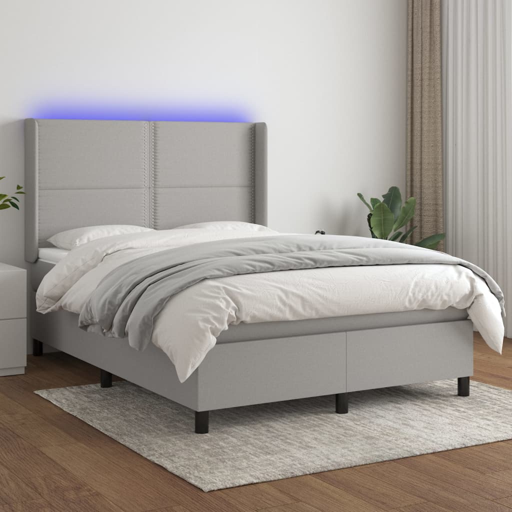 Boxspringbett Mit Matratze & Led Stoff Hellgrau