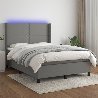 Boxspringbett Mit Matratze & Led Stoff Dunkelgrau