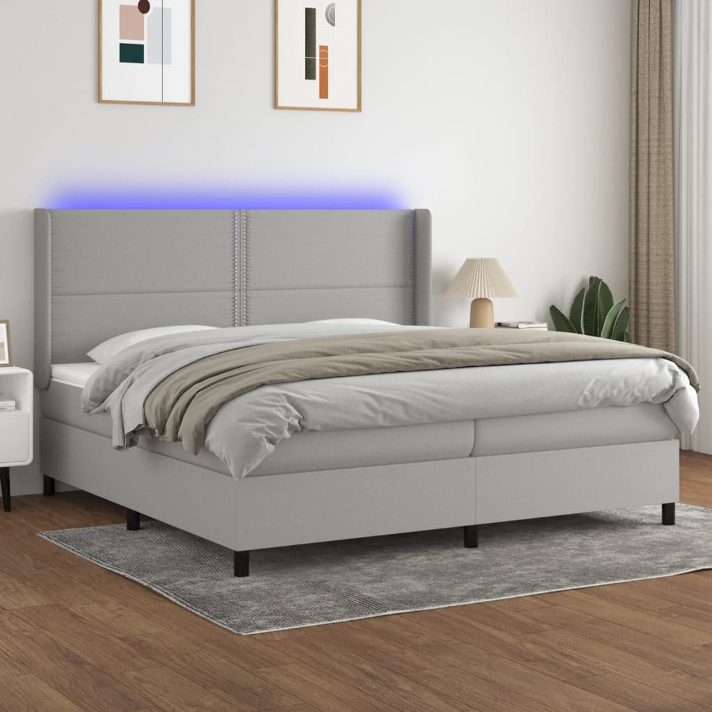 Boxspringbett Mit Matratze & Led Stoff Hellgrau