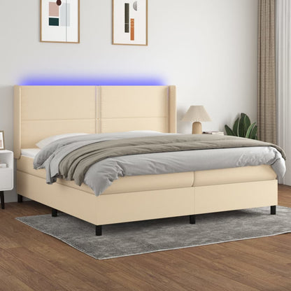 Boxspringbett Mit Matratze & Led Stoff Creme