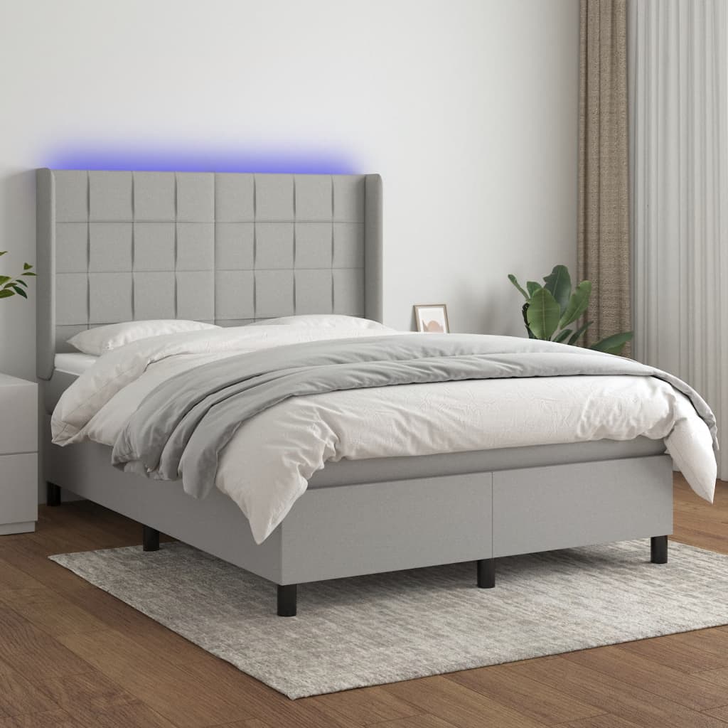 Boxspringbett Mit Matratze & Led Stoff Hellgrau