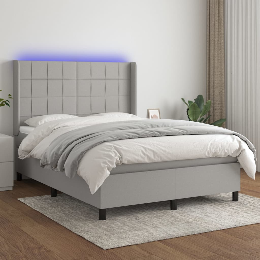 Boxspringbett Mit Matratze & Led Stoff Hellgrau