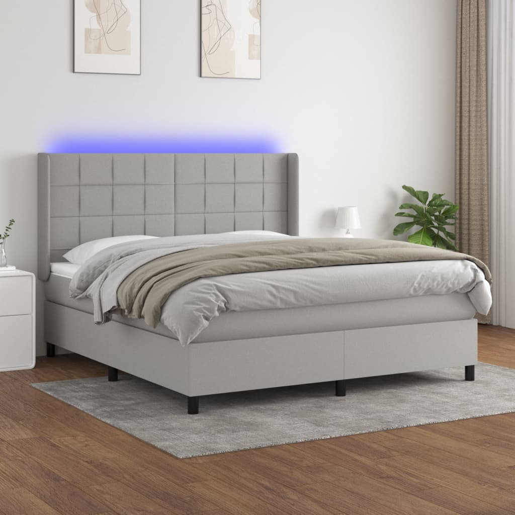 Boxspringbett Mit Matratze & Led Stoff Hellgrau