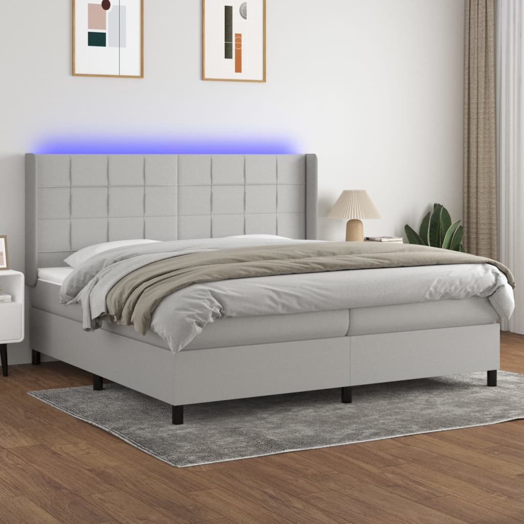 Boxspringbett Mit Matratze & Led Stoff Hellgrau