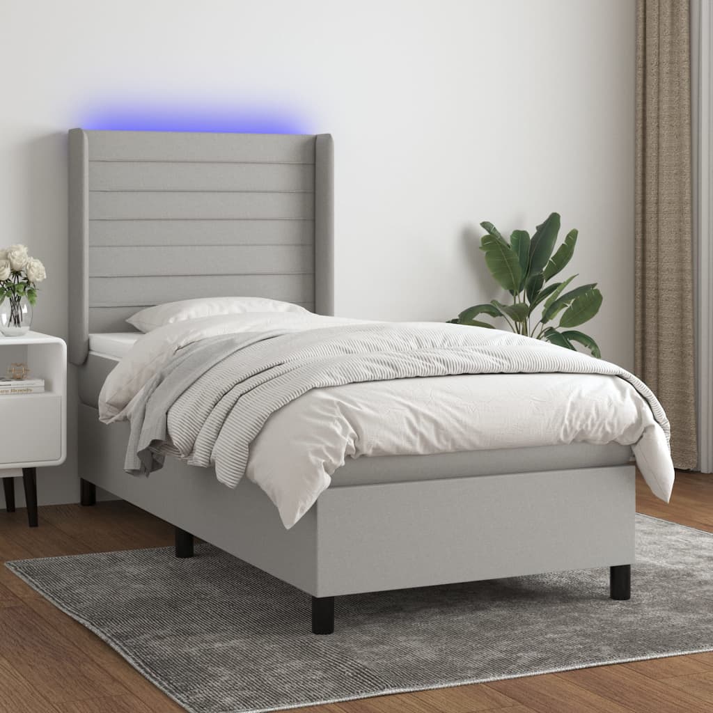 Boxspringbett Mit Matratze & Led Stoff Hellgrau