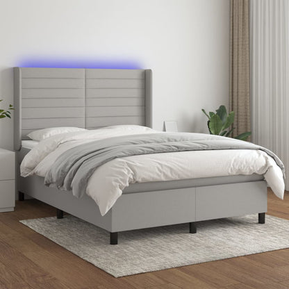 Boxspringbett Mit Matratze & Led Stoff Hellgrau