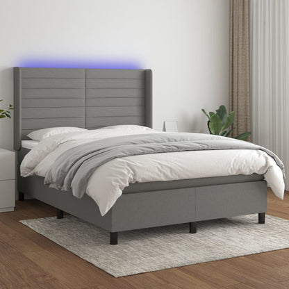 Boxspringbett Mit Matratze & Led Stoff Dunkelgrau