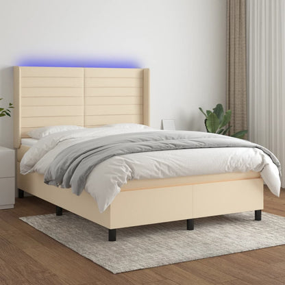 Boxspringbett Mit Matratze & Led Stoff Creme