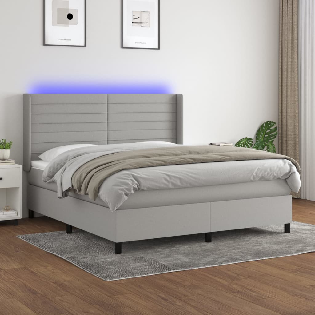Boxspringbett Mit Matratze & Led Stoff Hellgrau