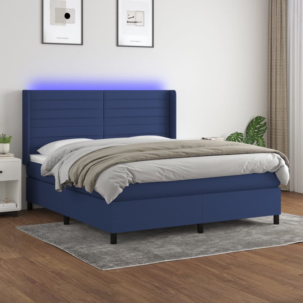Boxspringbett Mit Matratze & Led Stoff Blau