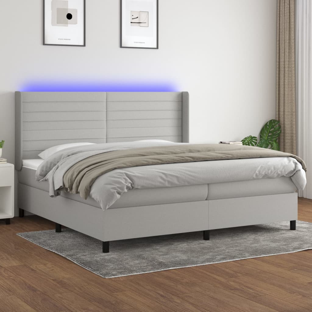 Boxspringbett Mit Matratze & Led Stoff Hellgrau