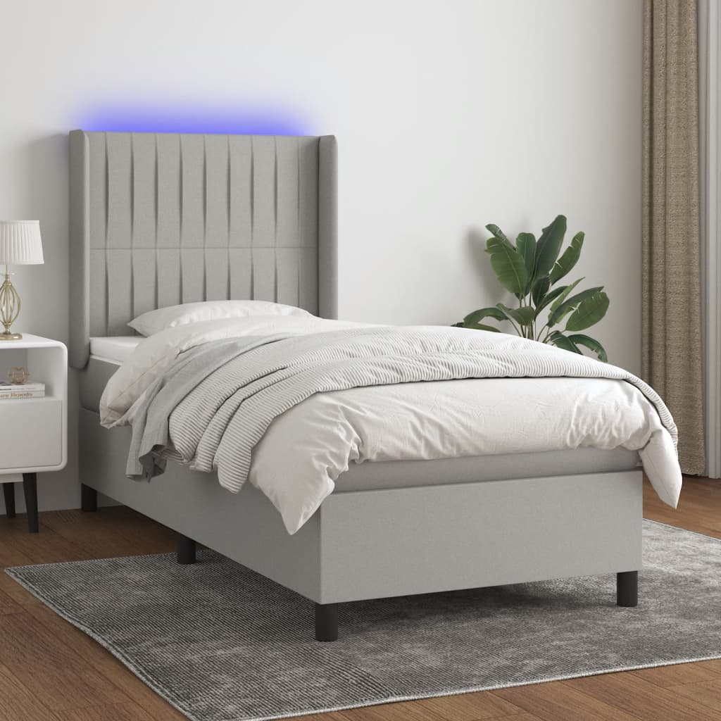 Boxspringbett Mit Matratze & Led Stoff Hellgrau